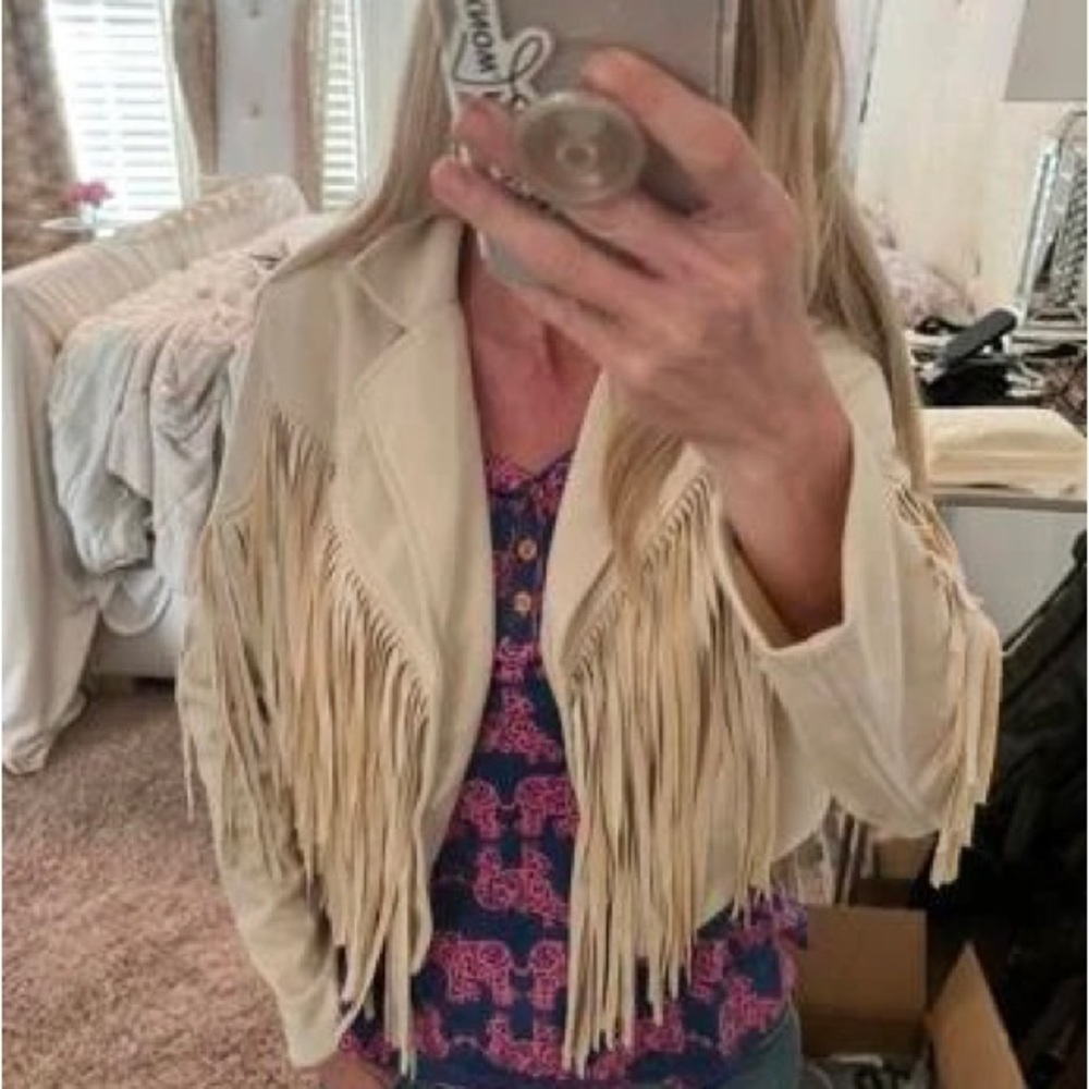 Boho Tassel faux suede women festival fringe jacket long sleeve jacket
